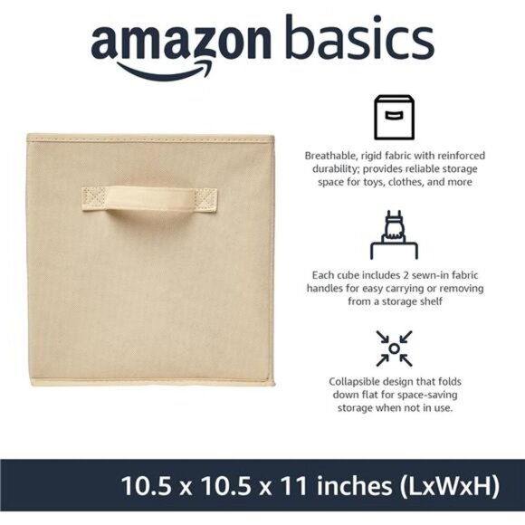 Fabric Storage Bins Set of 6 Beige Collapsible Cube Organizer with Handles - Picture 4 of 6